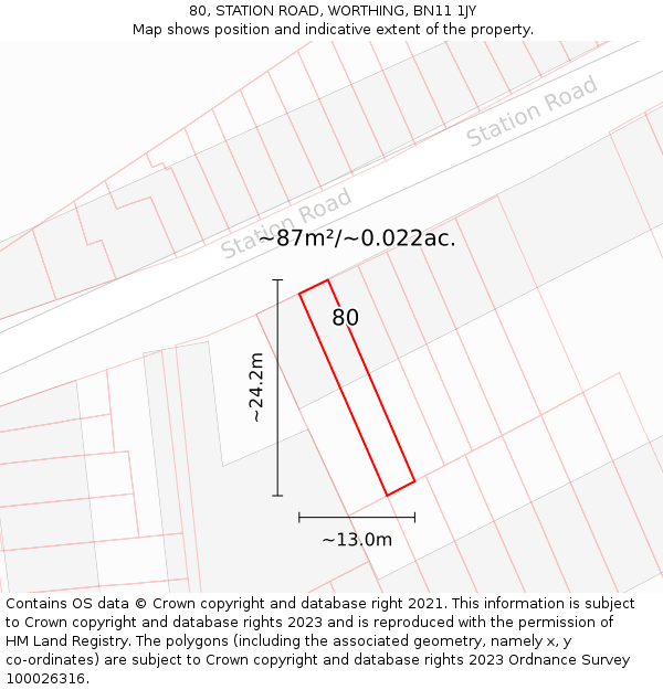 80, STATION ROAD, WORTHING, BN11 1JY: Plot and title map