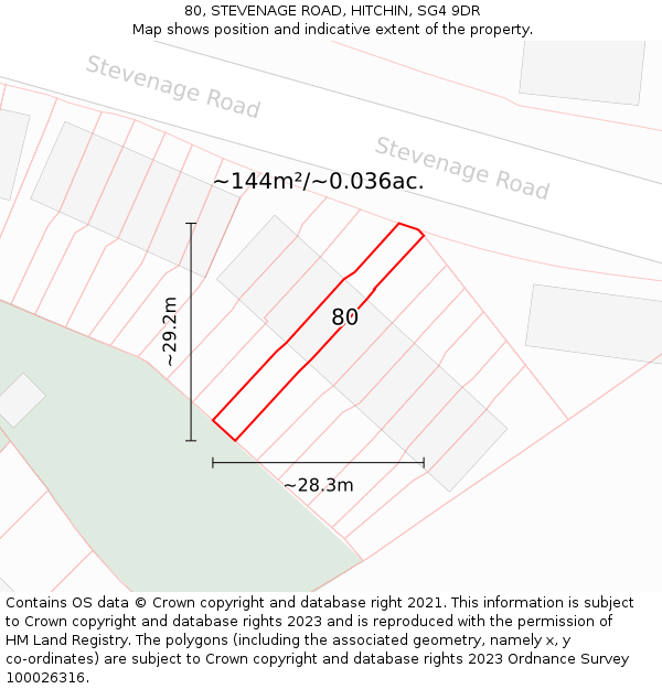 80, STEVENAGE ROAD, HITCHIN, SG4 9DR: Plot and title map