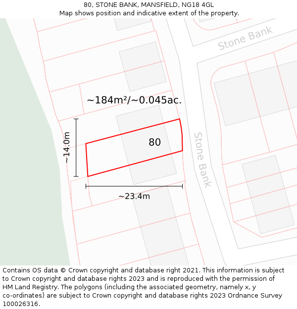 80, STONE BANK, MANSFIELD, NG18 4GL: Plot and title map