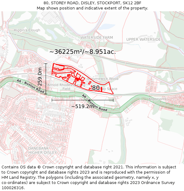 80, STOREY ROAD, DISLEY, STOCKPORT, SK12 2BF: Plot and title map