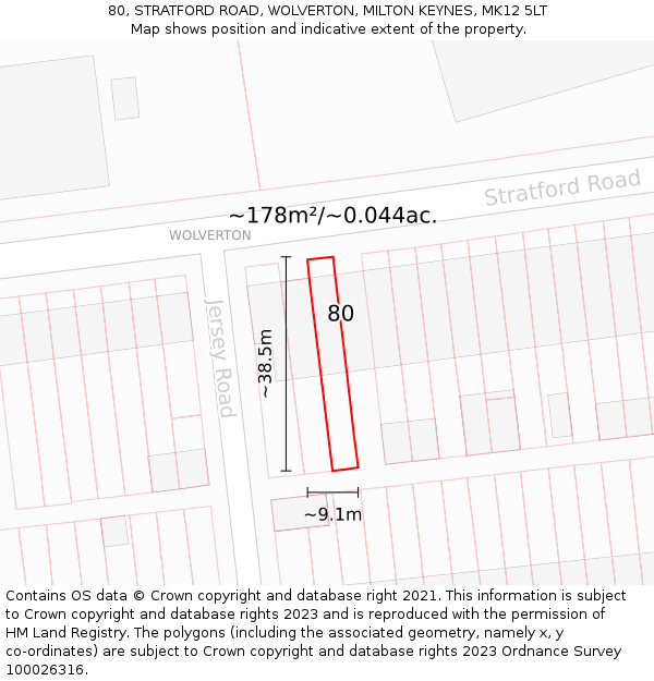 80, STRATFORD ROAD, WOLVERTON, MILTON KEYNES, MK12 5LT: Plot and title map