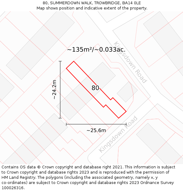 80, SUMMERDOWN WALK, TROWBRIDGE, BA14 0LE: Plot and title map