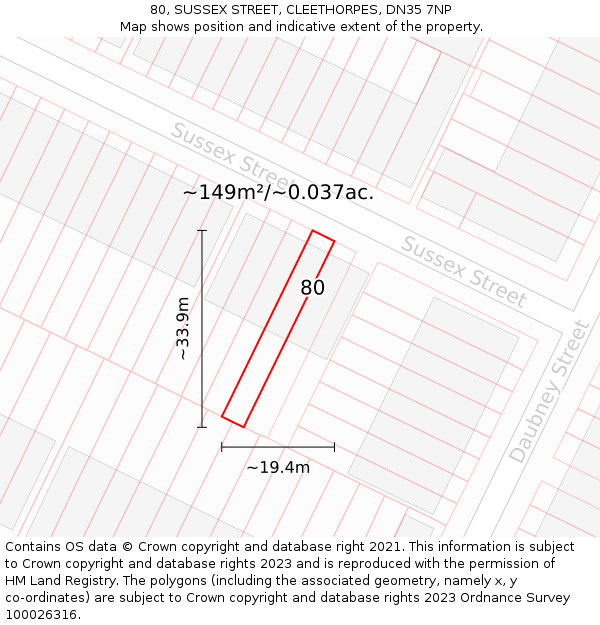80, SUSSEX STREET, CLEETHORPES, DN35 7NP: Plot and title map