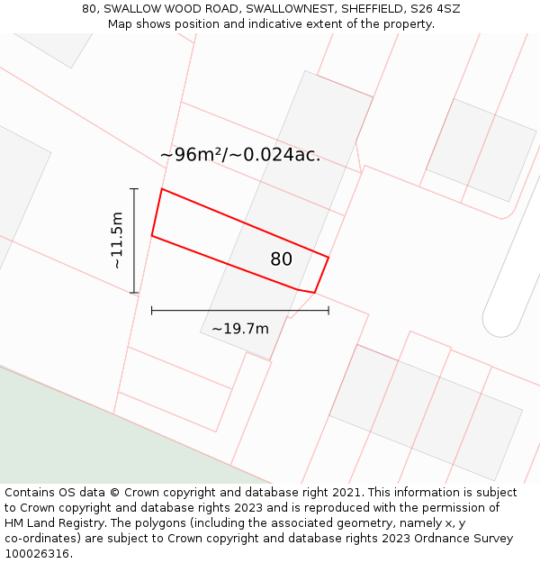 80, SWALLOW WOOD ROAD, SWALLOWNEST, SHEFFIELD, S26 4SZ: Plot and title map