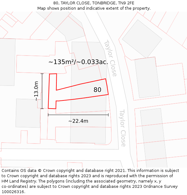 80, TAYLOR CLOSE, TONBRIDGE, TN9 2FE: Plot and title map