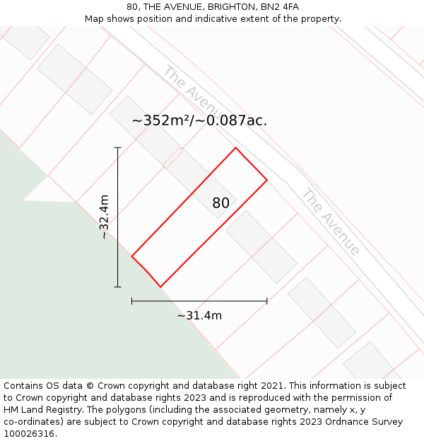 80, THE AVENUE, BRIGHTON, BN2 4FA: Plot and title map