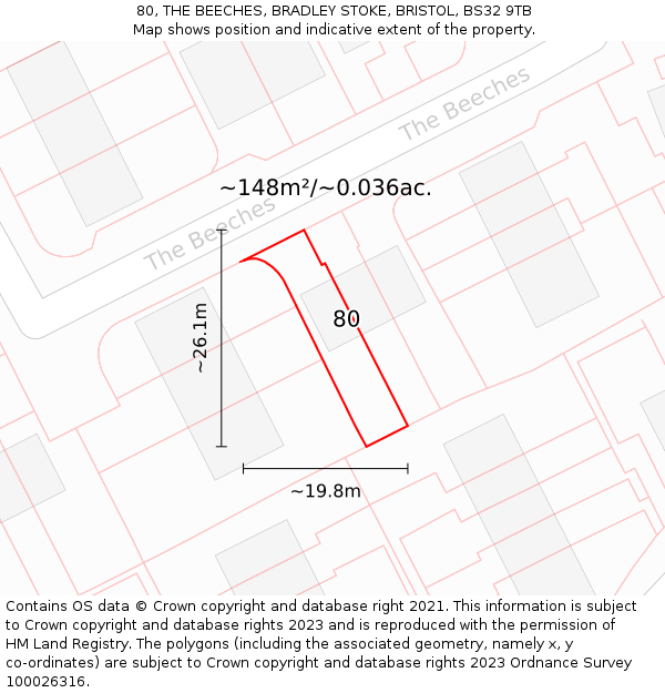 80, THE BEECHES, BRADLEY STOKE, BRISTOL, BS32 9TB: Plot and title map