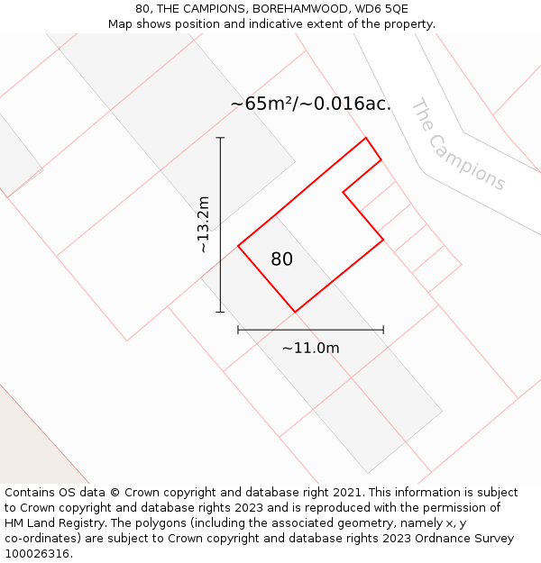 80, THE CAMPIONS, BOREHAMWOOD, WD6 5QE: Plot and title map