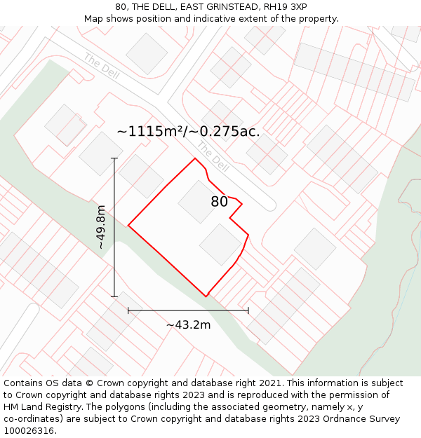 80, THE DELL, EAST GRINSTEAD, RH19 3XP: Plot and title map