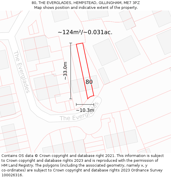 80, THE EVERGLADES, HEMPSTEAD, GILLINGHAM, ME7 3PZ: Plot and title map