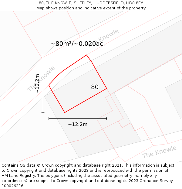 80, THE KNOWLE, SHEPLEY, HUDDERSFIELD, HD8 8EA: Plot and title map