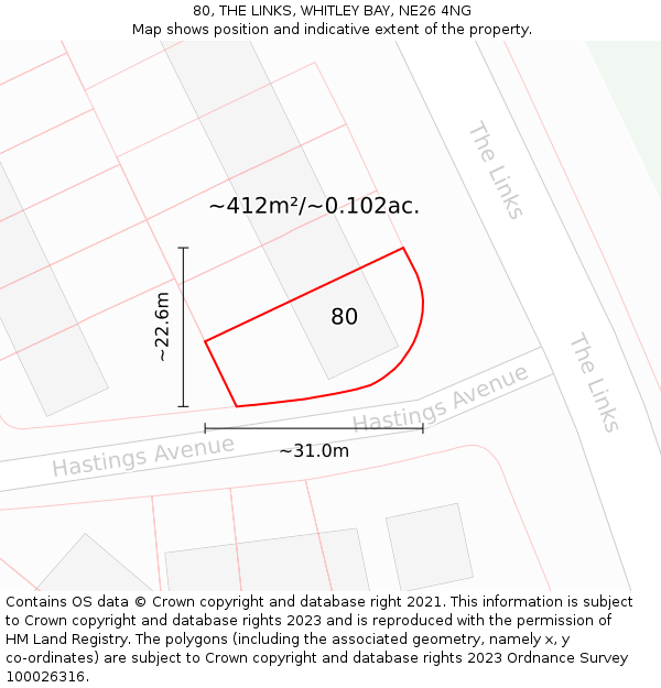 80, THE LINKS, WHITLEY BAY, NE26 4NG: Plot and title map