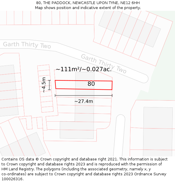 80, THE PADDOCK, NEWCASTLE UPON TYNE, NE12 6HH: Plot and title map