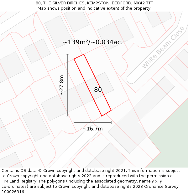 80, THE SILVER BIRCHES, KEMPSTON, BEDFORD, MK42 7TT: Plot and title map