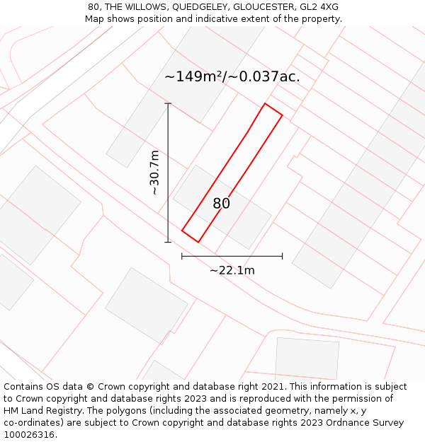 80, THE WILLOWS, QUEDGELEY, GLOUCESTER, GL2 4XG: Plot and title map