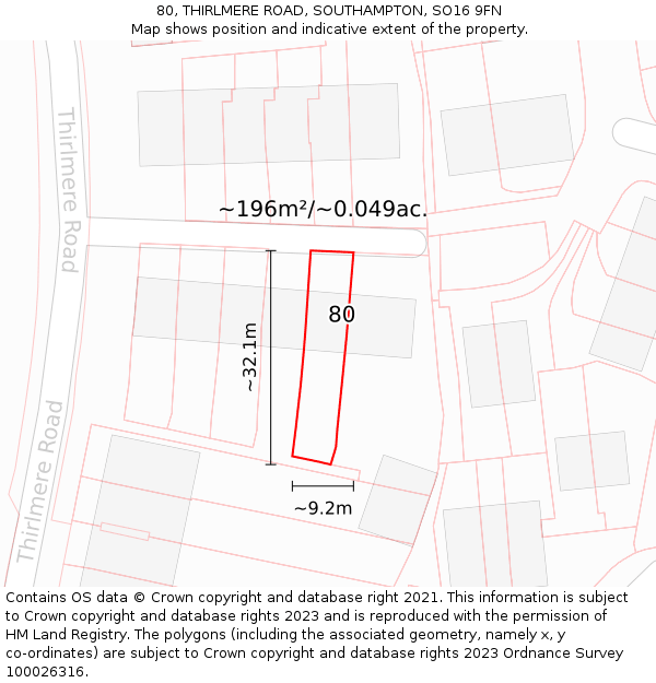 80, THIRLMERE ROAD, SOUTHAMPTON, SO16 9FN: Plot and title map