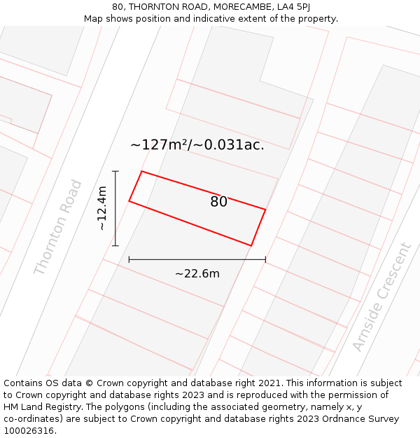 80, THORNTON ROAD, MORECAMBE, LA4 5PJ: Plot and title map