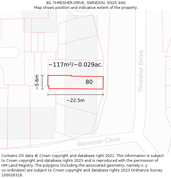 80, THRESHER DRIVE, SWINDON, SN25 4AG: Plot and title map