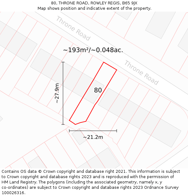 80, THRONE ROAD, ROWLEY REGIS, B65 9JX: Plot and title map