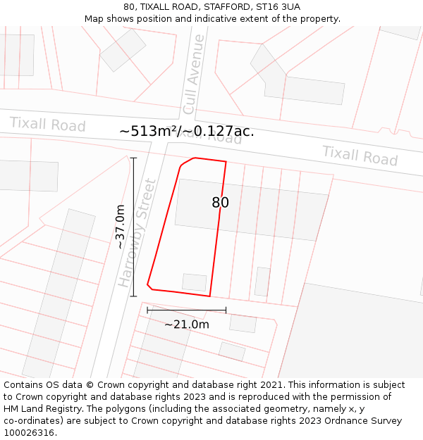 80, TIXALL ROAD, STAFFORD, ST16 3UA: Plot and title map
