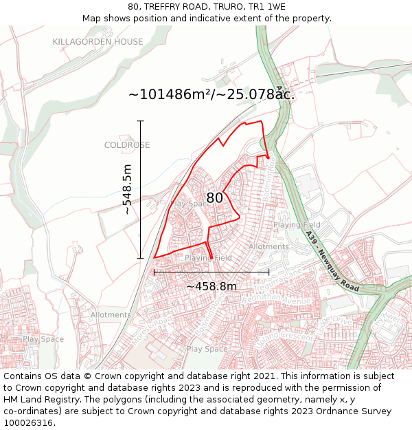 80, TREFFRY ROAD, TRURO, TR1 1WE: Plot and title map