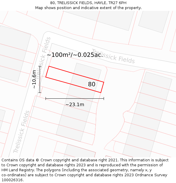 80, TRELISSICK FIELDS, HAYLE, TR27 6PH: Plot and title map