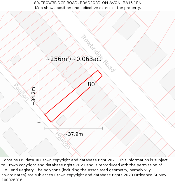 80, TROWBRIDGE ROAD, BRADFORD-ON-AVON, BA15 1EN: Plot and title map