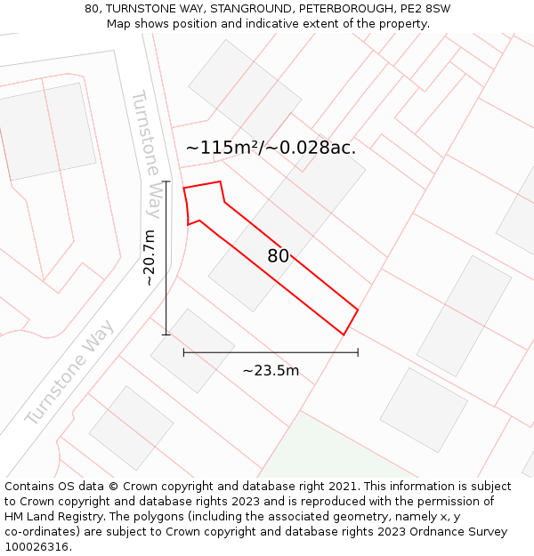 80, TURNSTONE WAY, STANGROUND, PETERBOROUGH, PE2 8SW: Plot and title map