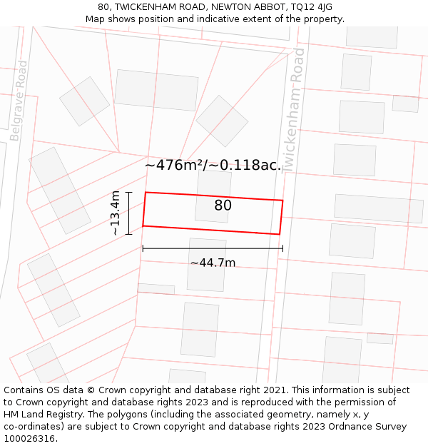 80, TWICKENHAM ROAD, NEWTON ABBOT, TQ12 4JG: Plot and title map