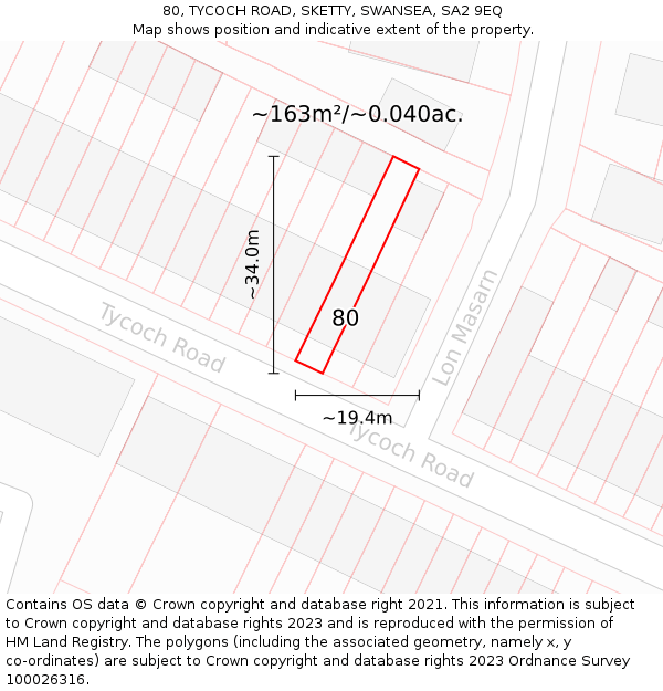 80, TYCOCH ROAD, SKETTY, SWANSEA, SA2 9EQ: Plot and title map