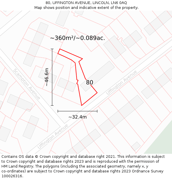 80, UFFINGTON AVENUE, LINCOLN, LN6 0AQ: Plot and title map