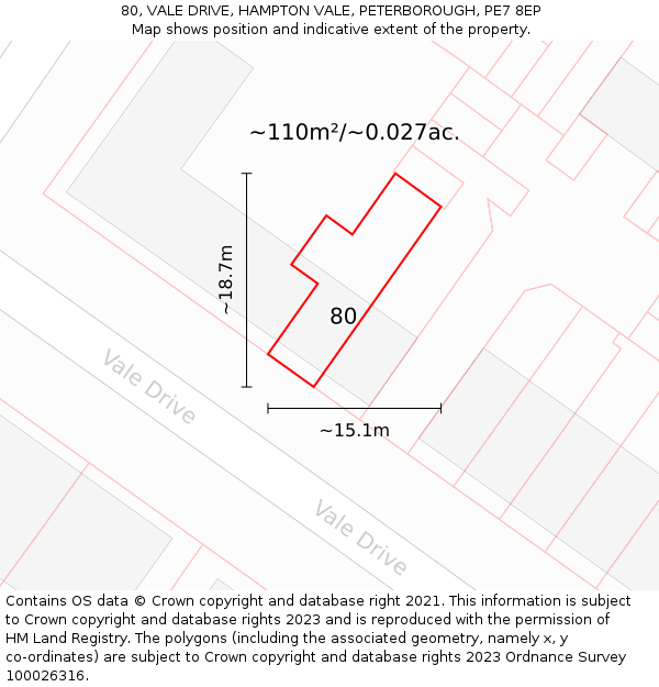 80, VALE DRIVE, HAMPTON VALE, PETERBOROUGH, PE7 8EP: Plot and title map