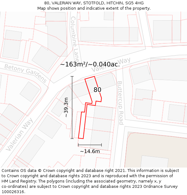 80, VALERIAN WAY, STOTFOLD, HITCHIN, SG5 4HG: Plot and title map