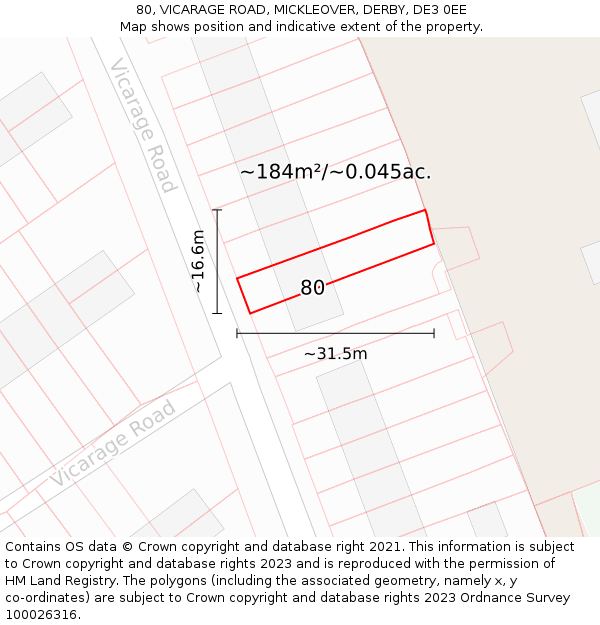 80, VICARAGE ROAD, MICKLEOVER, DERBY, DE3 0EE: Plot and title map