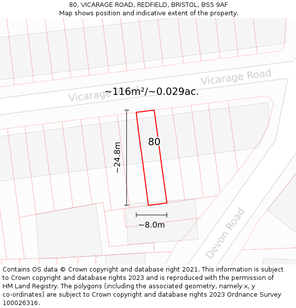 80, VICARAGE ROAD, REDFIELD, BRISTOL, BS5 9AF: Plot and title map