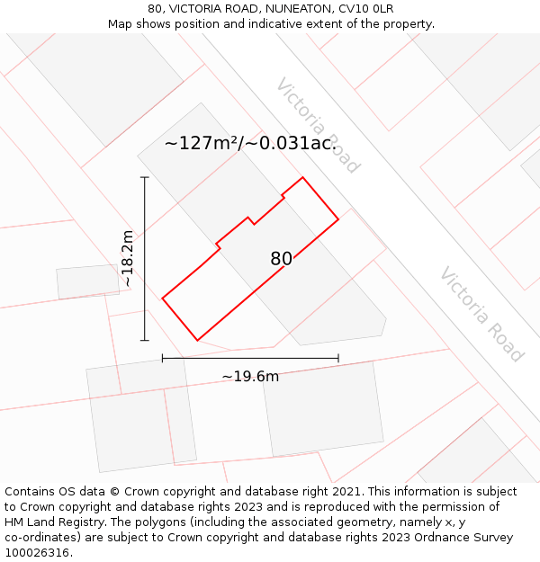 80, VICTORIA ROAD, NUNEATON, CV10 0LR: Plot and title map
