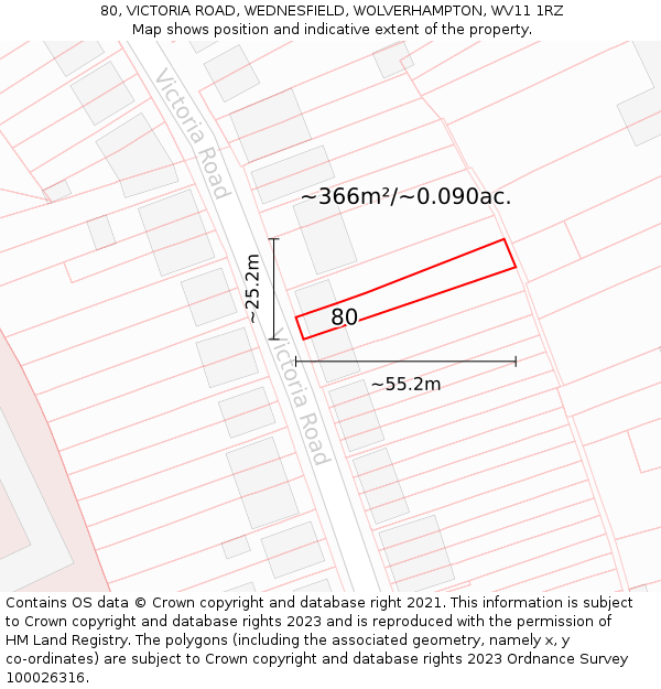80, VICTORIA ROAD, WEDNESFIELD, WOLVERHAMPTON, WV11 1RZ: Plot and title map
