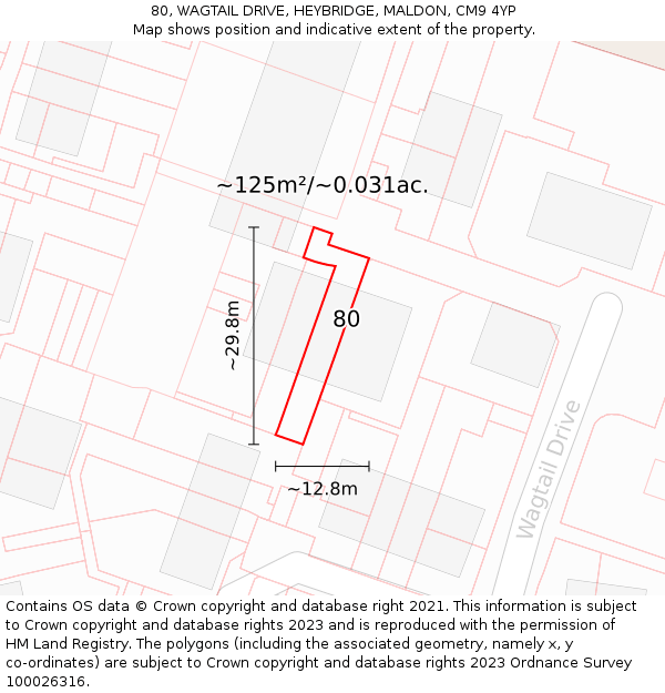 80, WAGTAIL DRIVE, HEYBRIDGE, MALDON, CM9 4YP: Plot and title map
