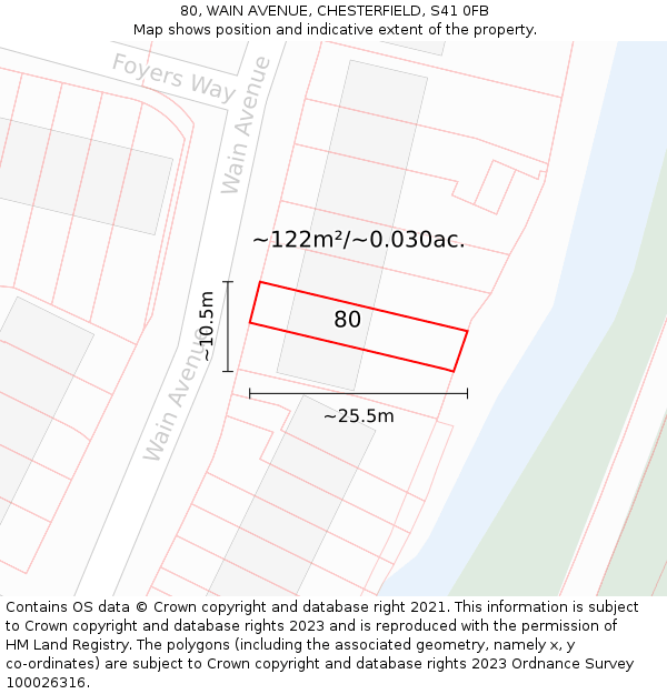 80, WAIN AVENUE, CHESTERFIELD, S41 0FB: Plot and title map