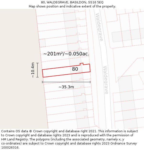 80, WALDEGRAVE, BASILDON, SS16 5EQ: Plot and title map