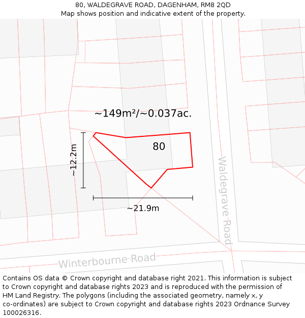 80, WALDEGRAVE ROAD, DAGENHAM, RM8 2QD: Plot and title map