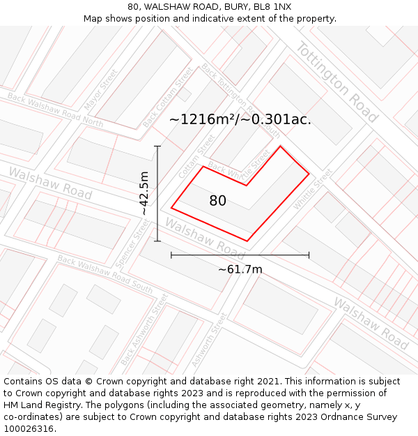 80, WALSHAW ROAD, BURY, BL8 1NX: Plot and title map