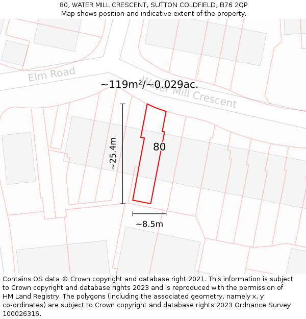 80, WATER MILL CRESCENT, SUTTON COLDFIELD, B76 2QP: Plot and title map