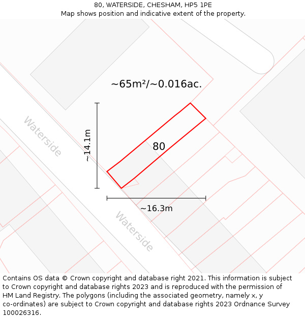 80, WATERSIDE, CHESHAM, HP5 1PE: Plot and title map