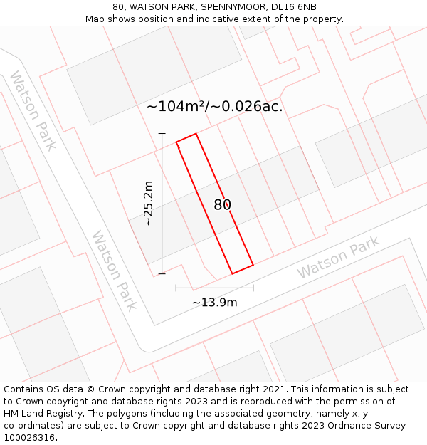 80, WATSON PARK, SPENNYMOOR, DL16 6NB: Plot and title map