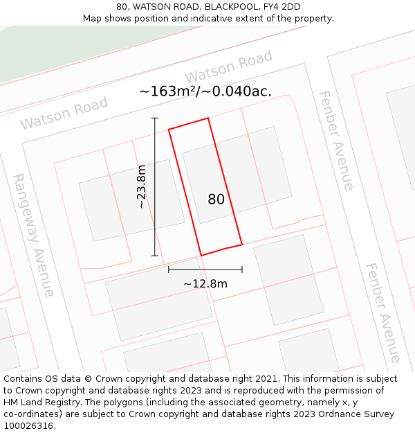 80, WATSON ROAD, BLACKPOOL, FY4 2DD: Plot and title map
