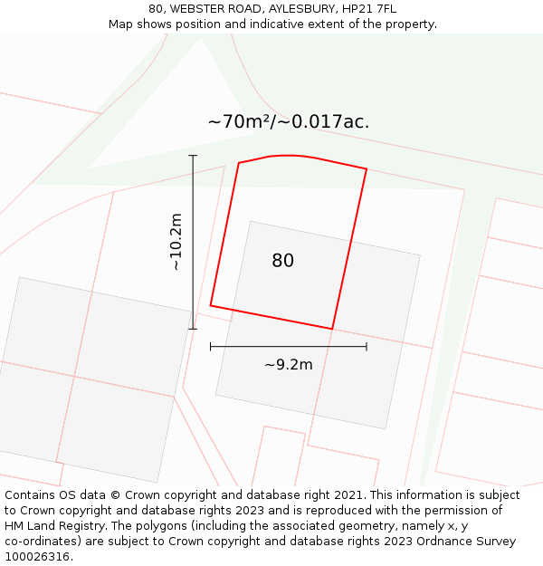 80, WEBSTER ROAD, AYLESBURY, HP21 7FL: Plot and title map