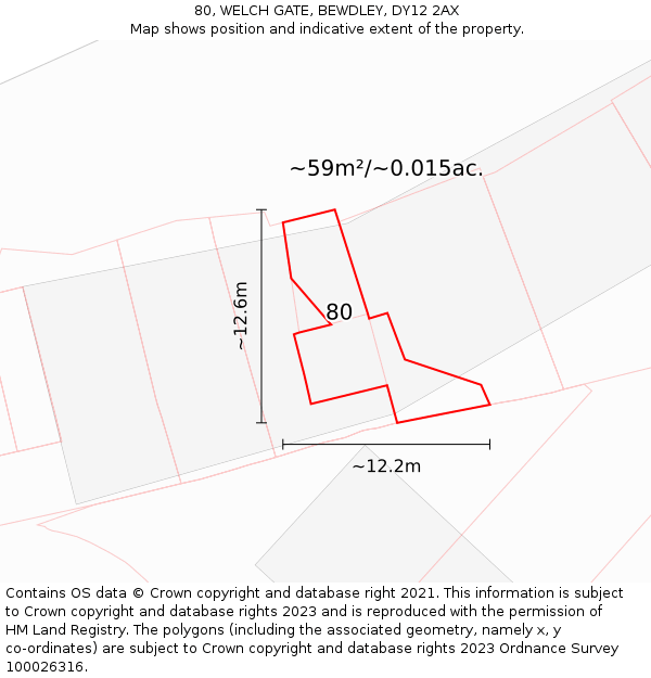 80, WELCH GATE, BEWDLEY, DY12 2AX: Plot and title map