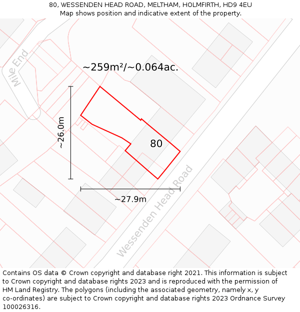 80, WESSENDEN HEAD ROAD, MELTHAM, HOLMFIRTH, HD9 4EU: Plot and title map