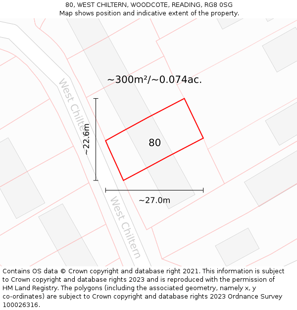 80, WEST CHILTERN, WOODCOTE, READING, RG8 0SG: Plot and title map